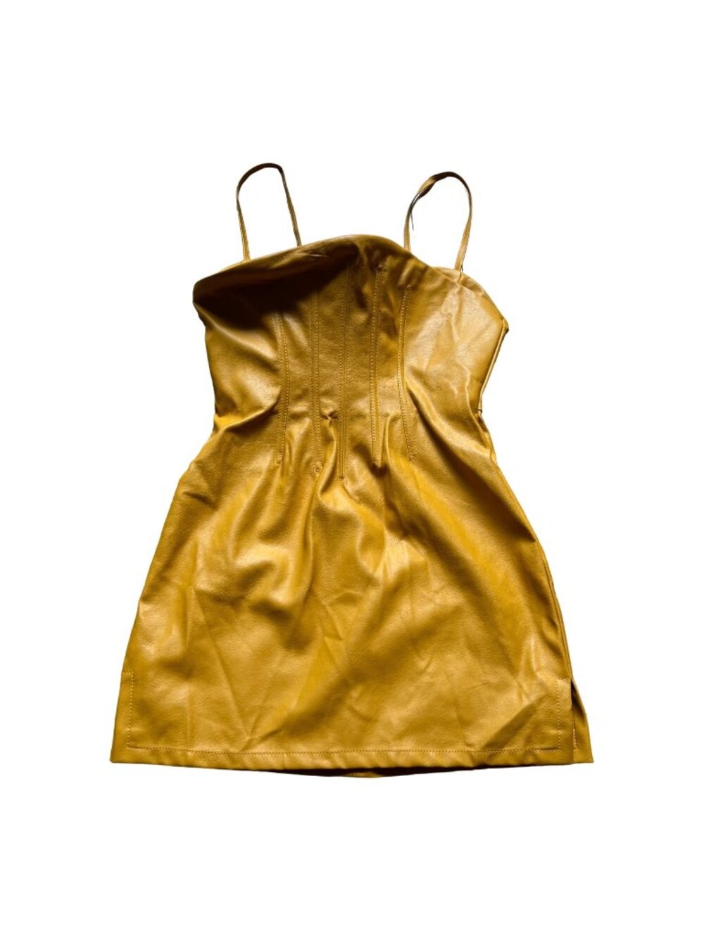ASOS Womens 4 NWT Yellow Faux Leather Corset Spaghetti Strap Bodycon Mini Dress